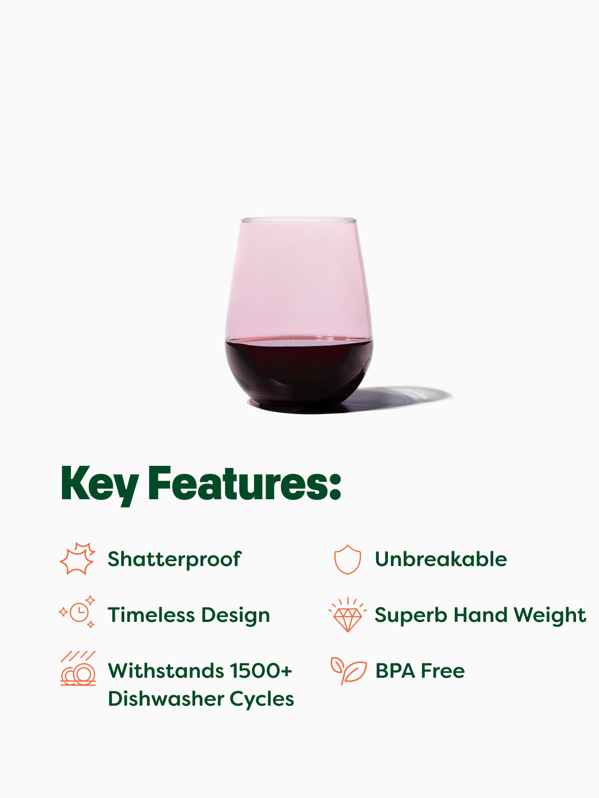 RESERVE 16oz Stemless Wine Color Series Tritan Copolyester Glass Blush - Bulk