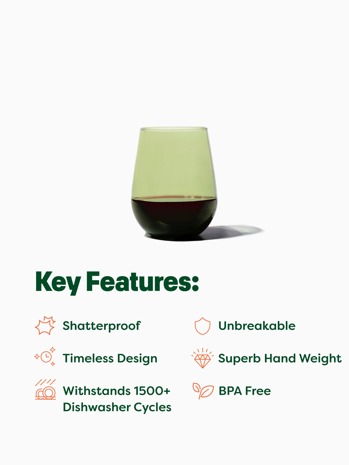 RESERVE 16oz Stemless Wine Color Series Tritan Copolyester Glass Moss - Bulk