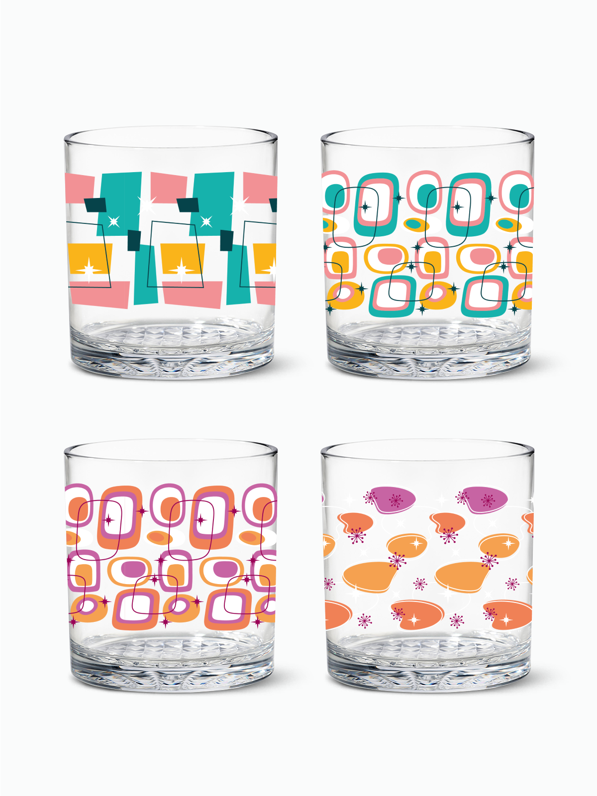 Mid-Century Retro Pattern - RESERVE 12oz Old Fashioned Tritan Copolyester Glass