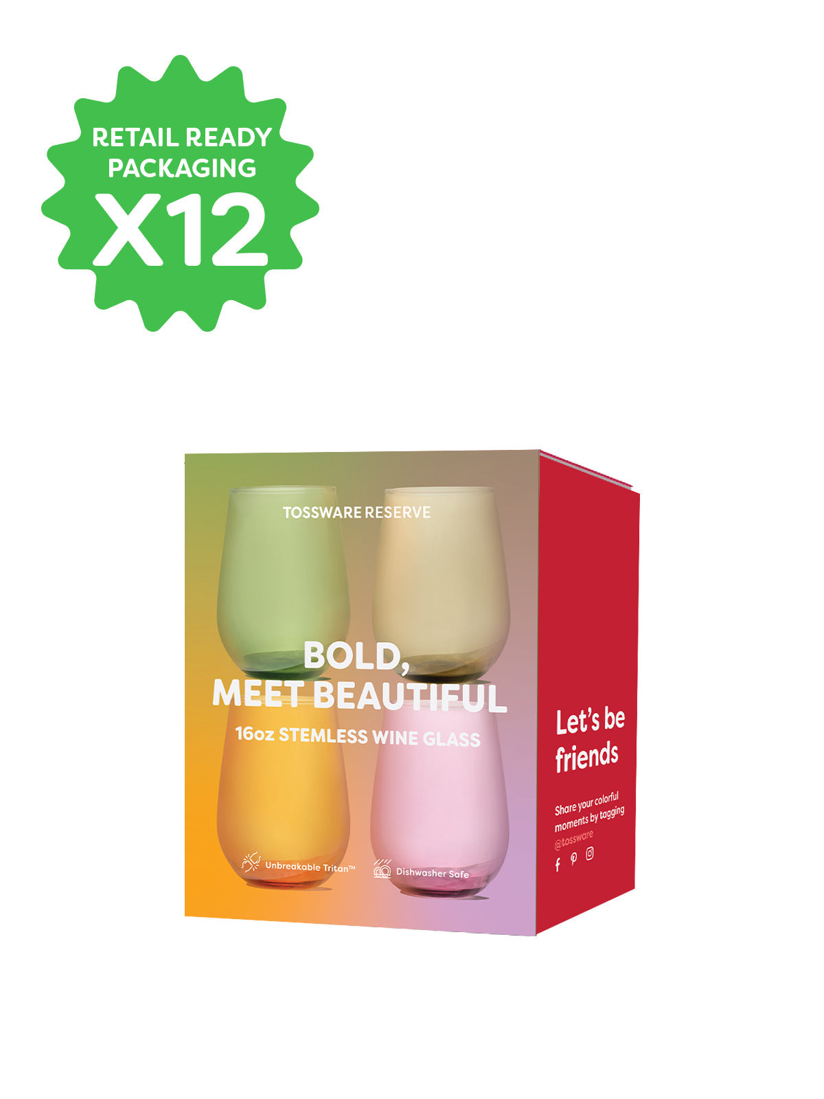 RESERVE 16oz Stemless Wine Color Series Tritan Copolyester Glass Mixed Set - Bulk