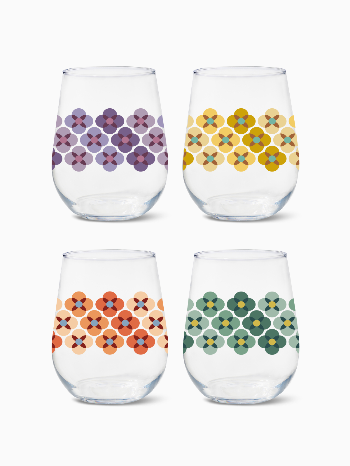 70's Flower Pattern - RESERVE 16oz Stemless Wine Tritan Copolyester Glass