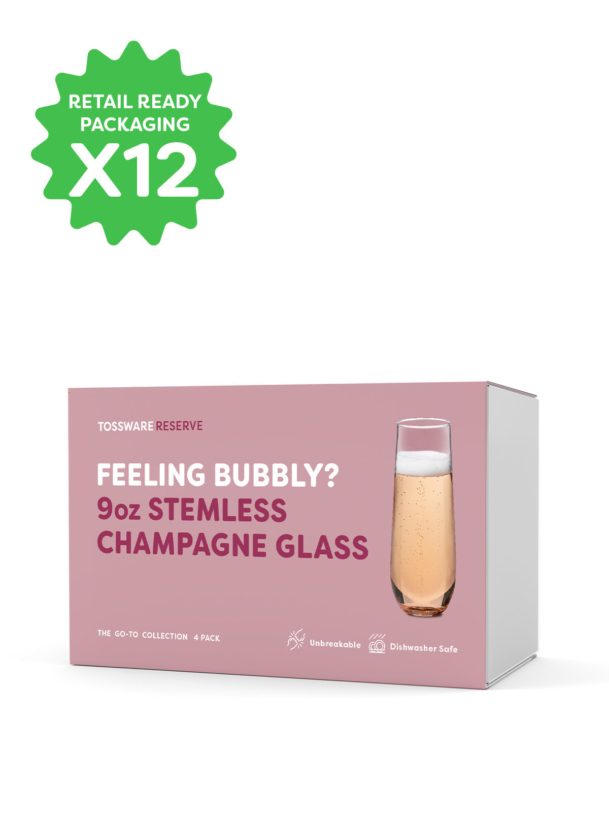 RESERVE 9oz Stemless Champagne Tritan Copolyester Glass - Bulk