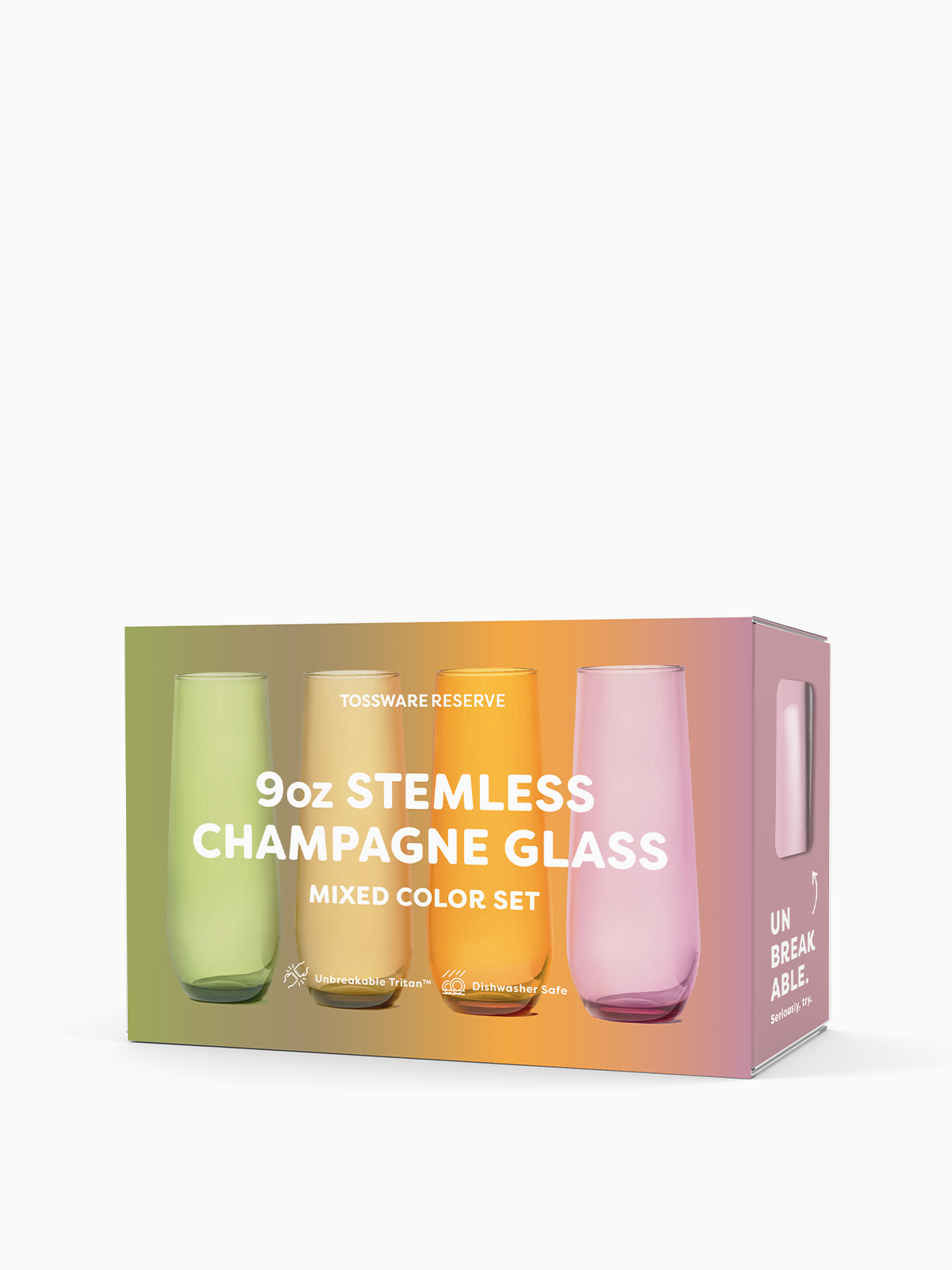 RESERVE 9oz Stemless Champagne Tritan Copolyester Glass - Mixed Color Set