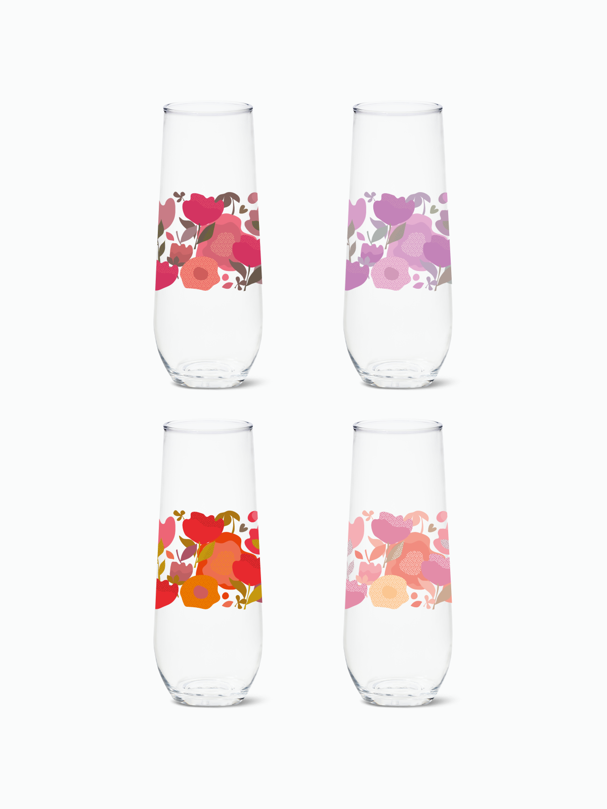Crimson Blooms - RESERVE 9oz Stemless Champagne Tritan Copolyester Glass