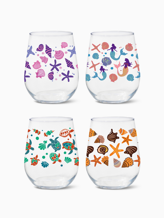 Coastal Charm - RESERVE 16oz Stemless Wine Tritan Copolyester Glass