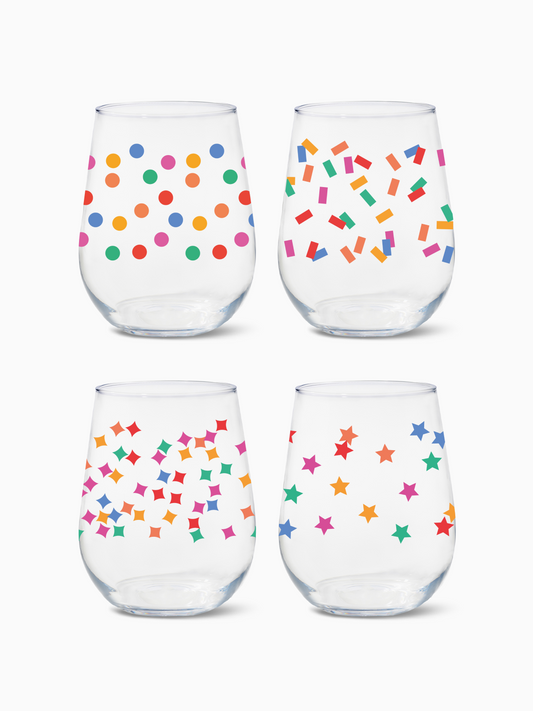 Confetti Galore - RESERVE 16oz Stemless Wine Tritan Copolyester Glass