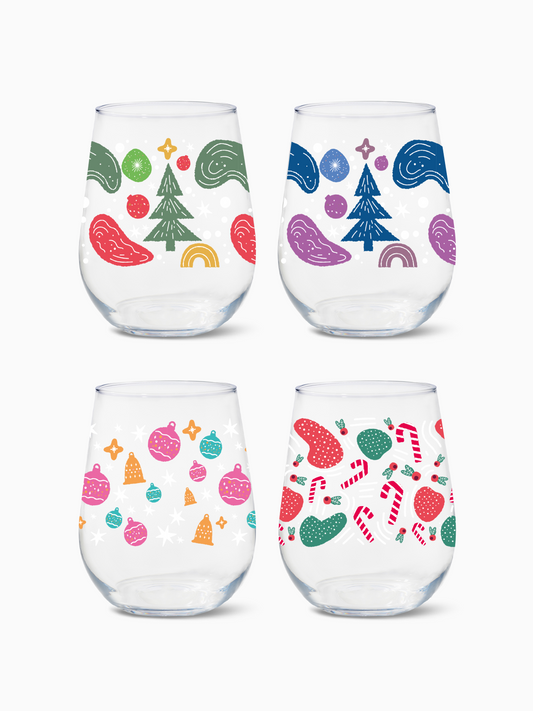 Enchanted Holiday Pattern - RESERVE 16oz Stemless Wine Tritan Copolyester Glass