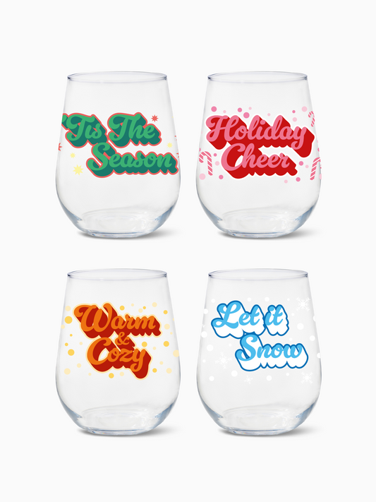Festive Holiday - RESERVE 16oz Stemless Wine Tritan Copolyester Glass