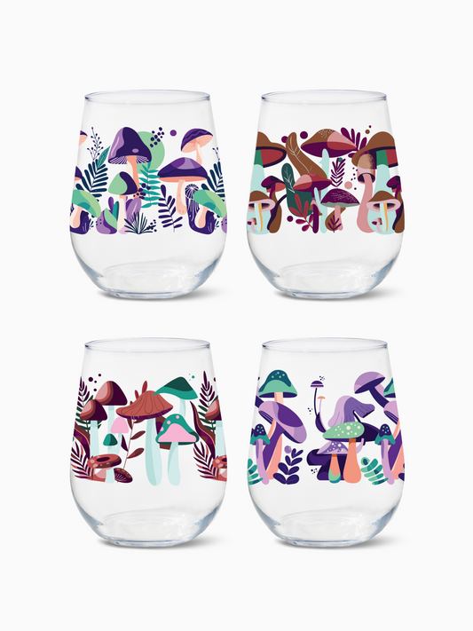 Psychedelic Shrooms - RESERVE 16oz Stemless Wine Tritan Copolyester Glass