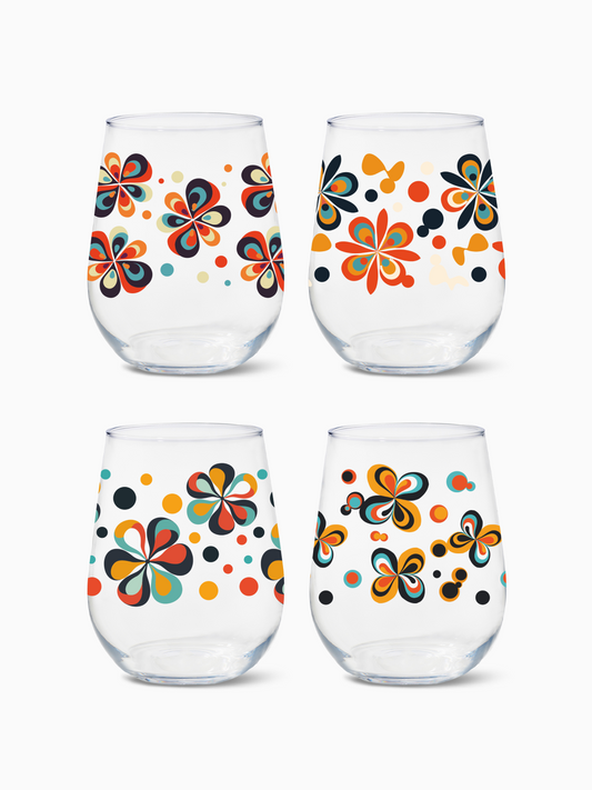 Retro Bloom - RESERVE 16oz Stemless Wine Tritan Copolyester Glass