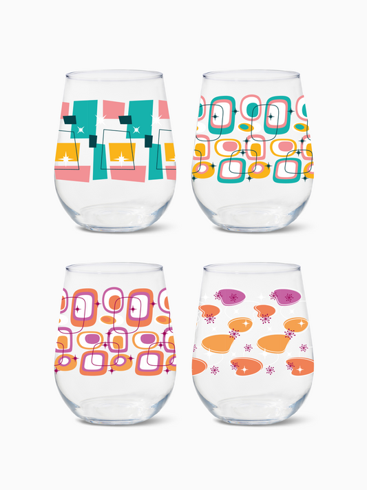 Mid-Century Retro Pattern - RESERVE 16oz Stemless Wine Tritan Copolyester Glass