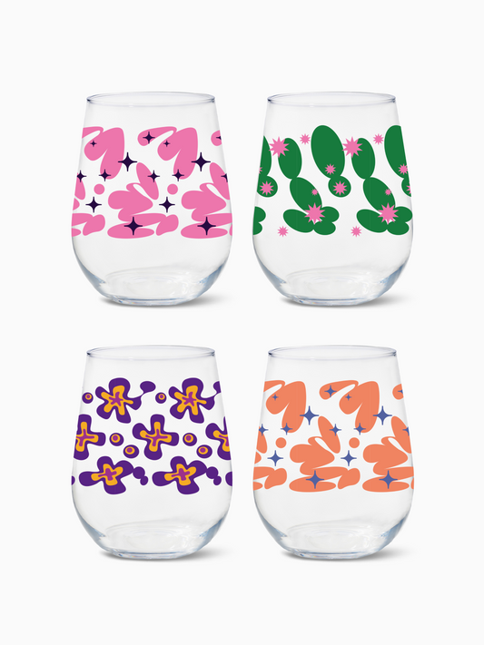 Retro Cartoon Pattern - RESERVE 16oz Stemless Wine Tritan Copolyester Glass