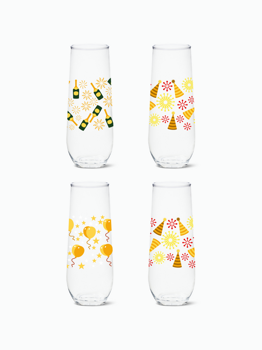 Festive Bliss - RESERVE 9oz Stemless Champagne Tritan Copolyester Glass