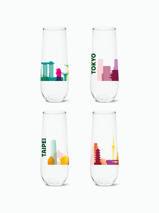 Panorama of Asia - RESERVE 9oz Stemless Champagne Tritan Copolyester Glass