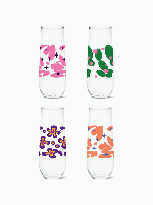 Retro Cartoon Pattern - RESERVE 9oz Stemless Champagne Tritan Copolyester Glass
