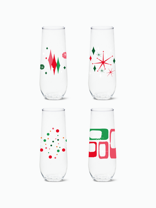 Retro Festive Pattern - RESERVE 9oz Stemless Champagne Tritan Copolyester Glass