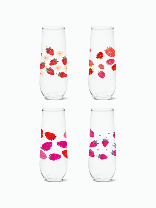 Strawberry Bliss - RESERVE 9oz Stemless Champagne Tritan Copolyester Glass