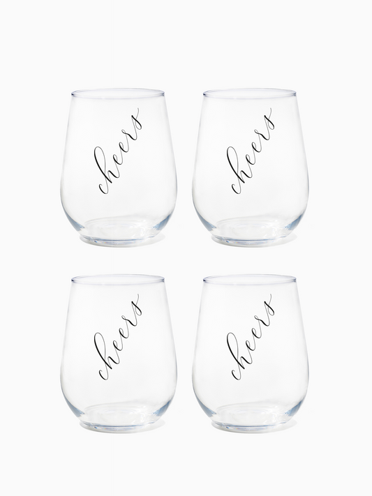 Classic Cheers (Black) - RESERVE 16oz Stemless Wine Tritan Copolyester Glass