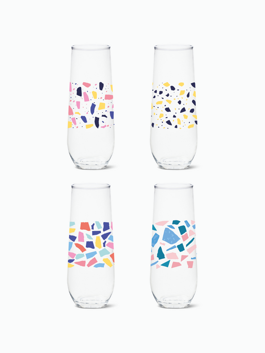 Colorful Terrazzo - RESERVE 9oz Stemless Champagne Tritan Copolyester Glass