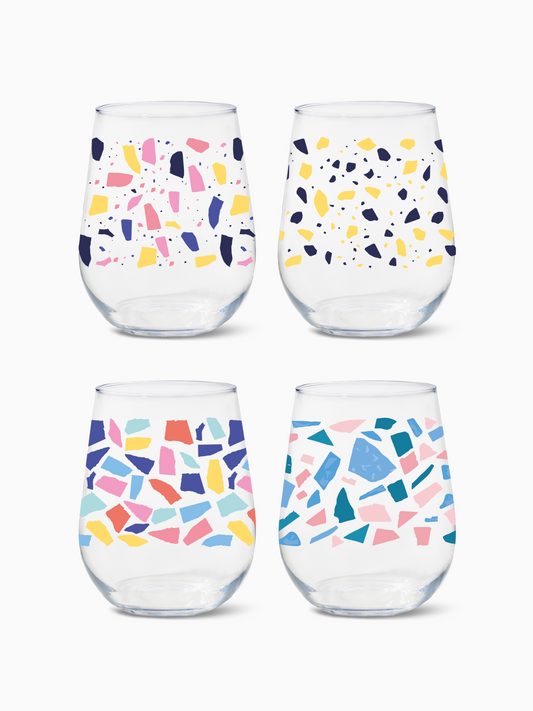 Colorful Terrazzo - RESERVE 16oz Stemless Wine Tritan Copolyester Glass