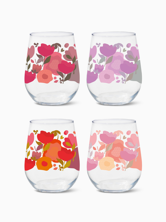 Crimson Blooms - RESERVE 16oz Stemless Wine Tritan Copolyester Glass