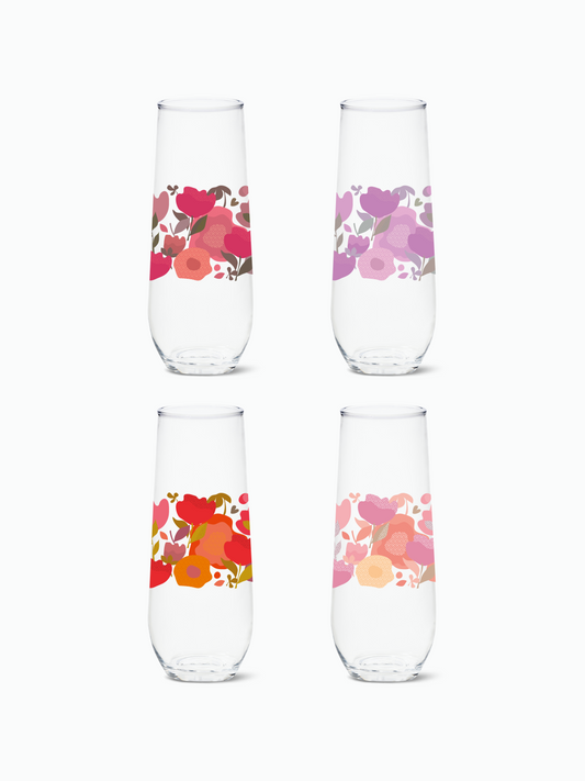 Crimson Blooms - RESERVE 9oz Stemless Champagne Tritan Copolyester Glass