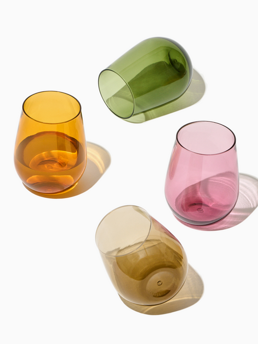 RESERVE 16oz Stemless Wine Color Series Tritan Copolyester Glass Mixed Set