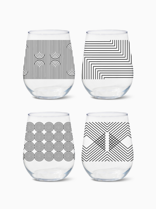 Modern Geometric - RESERVE 16oz Stemless Wine Tritan Copolyester Glass