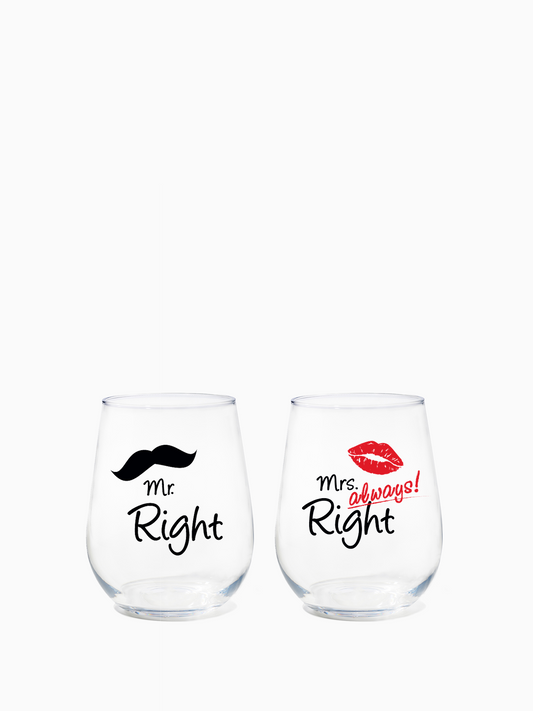 Mr. & Mrs. Right - RESERVE 16oz Stemless Wine Tritan Copolyester Glass